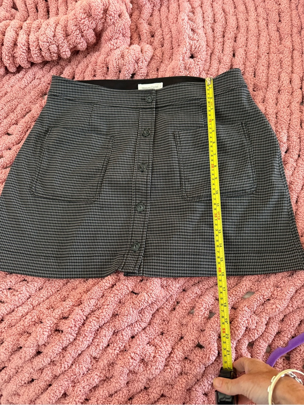 Treasure & Bond Houndstooth Plaid Button Front Mini Skirt Dark Academia Large